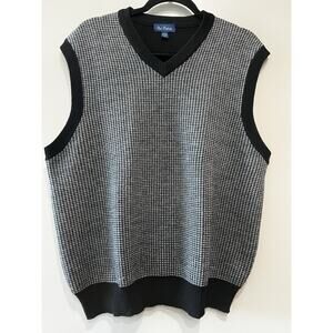 Paul Fredricks Men 100% Wool Vest Sweater Houndstooth black/white Size L